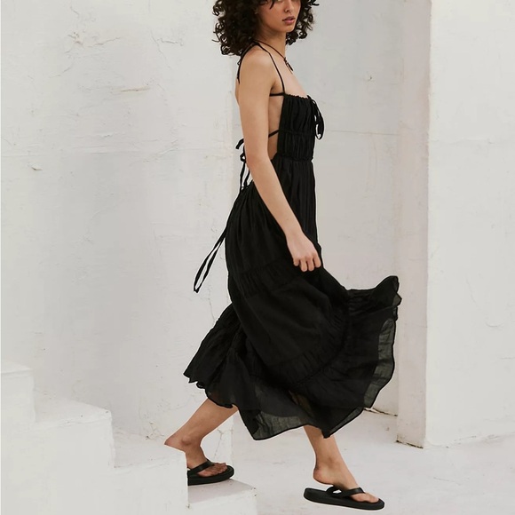 New Free People Taking Sides Maxi Dress Summer Sun Beach Halter in Black XL - Picture 6 of 10